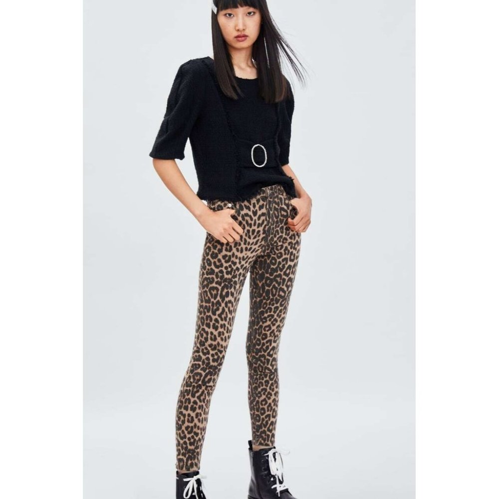 🌞NWT ZARA Leopard Print Hi-Rise Skinny Jeans Animal print-0327 / 221 / 051 - Picture 3 of 12